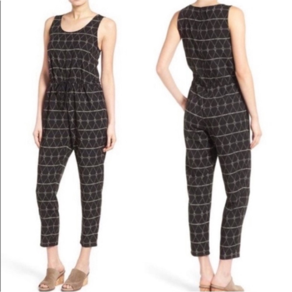 Madewell diamond argyle print jumpsuit in black and white viscose Size Medium